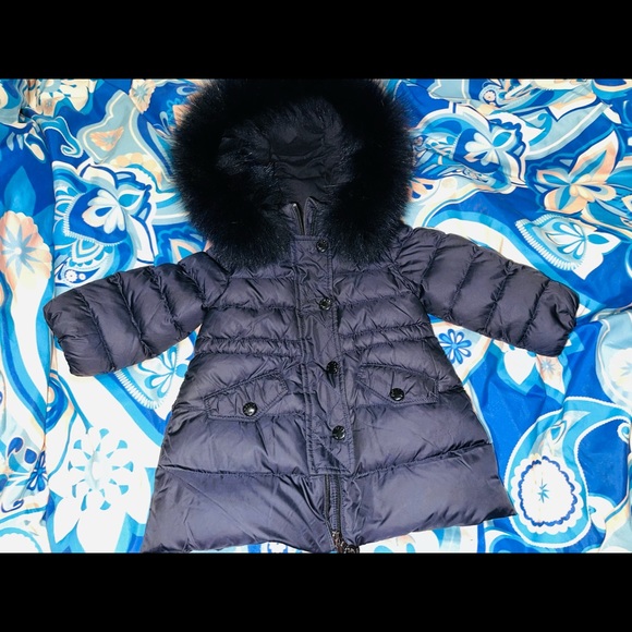 MONCLER ESSENTIEL BABY GIRL NAVY BLUE FOX FUR DOWN JACKET